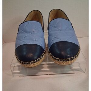 Talbots Quilted Size 8 Espadrille Flats Blue Navy Leather Cap Toe Slip On Shoes